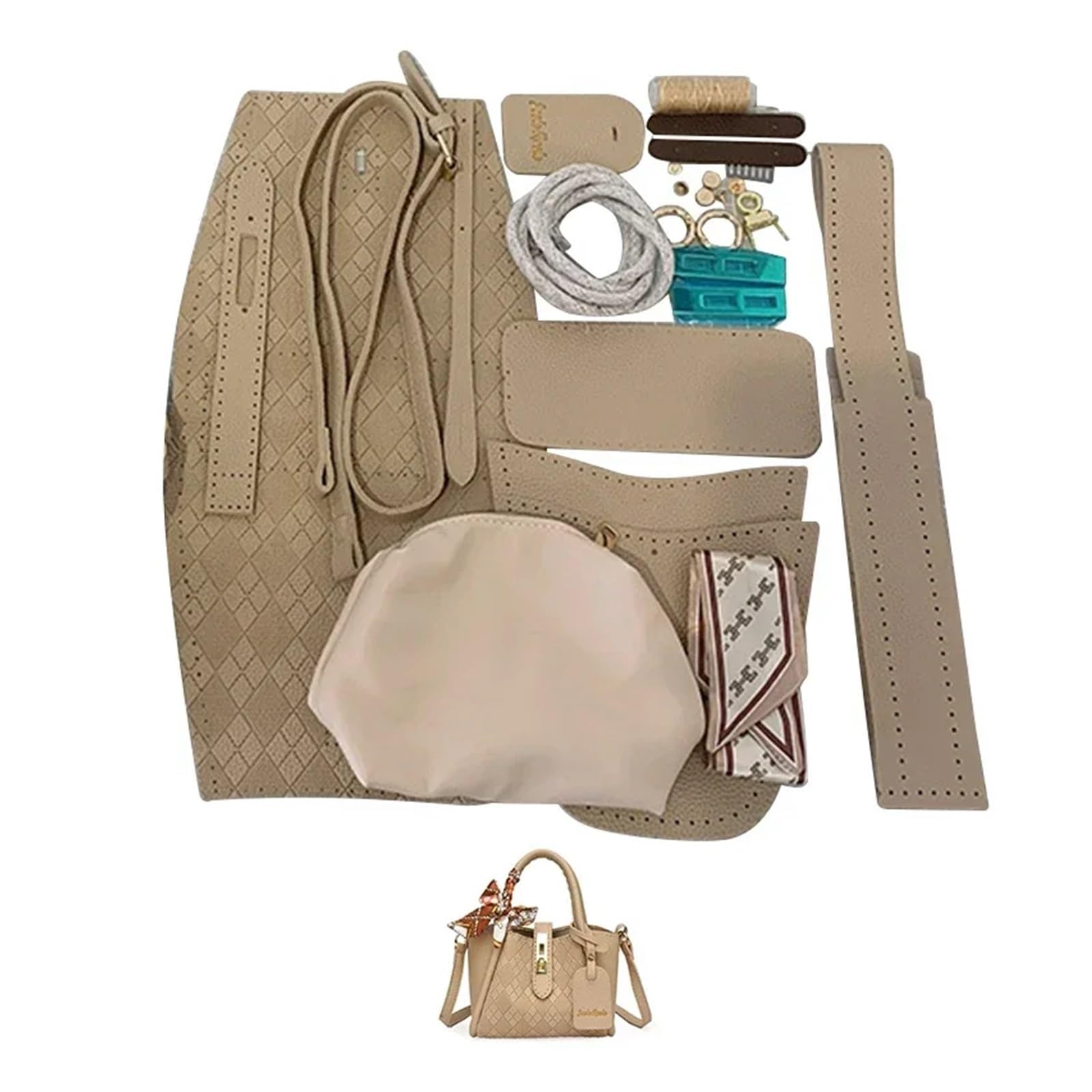 LYHYDMA Diy bag making kit DIY Sewing Handmade Bag Set Shloulder Straps Leather Bag Making Kit Hand Stitching Accessories For Women's Handbag(Num5 Khaki)