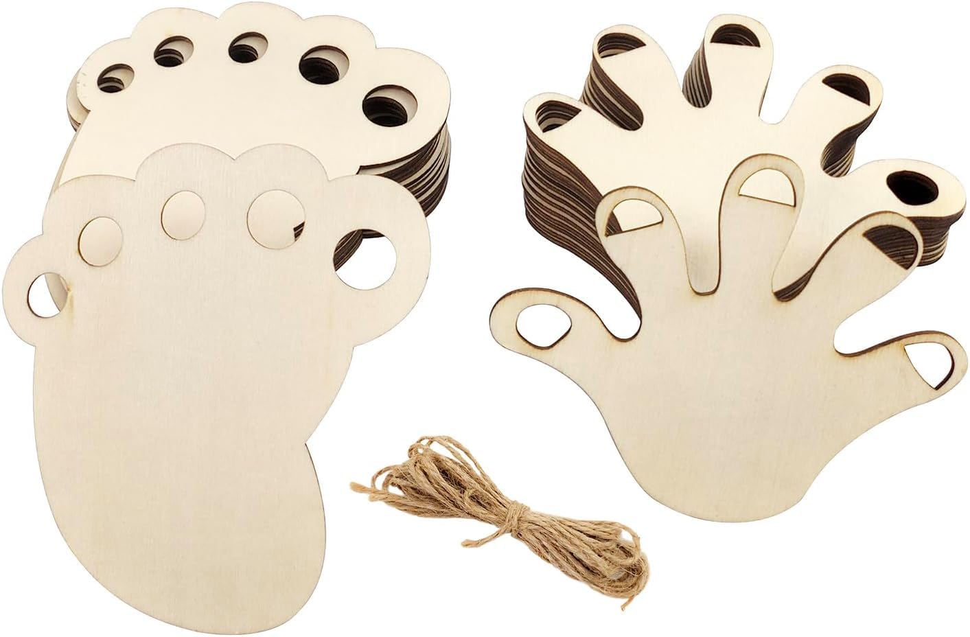 20 Pcs Baby Foot & Hand Pine MDF Cutouts 4 Inch | 3 mm Thick Unfinished Wooden Hanging Ornaments for DIY Painting, Baby Shower Decorations, Nursery Decor, Gift Tags & Craft Projects, By Curious Button-image-17