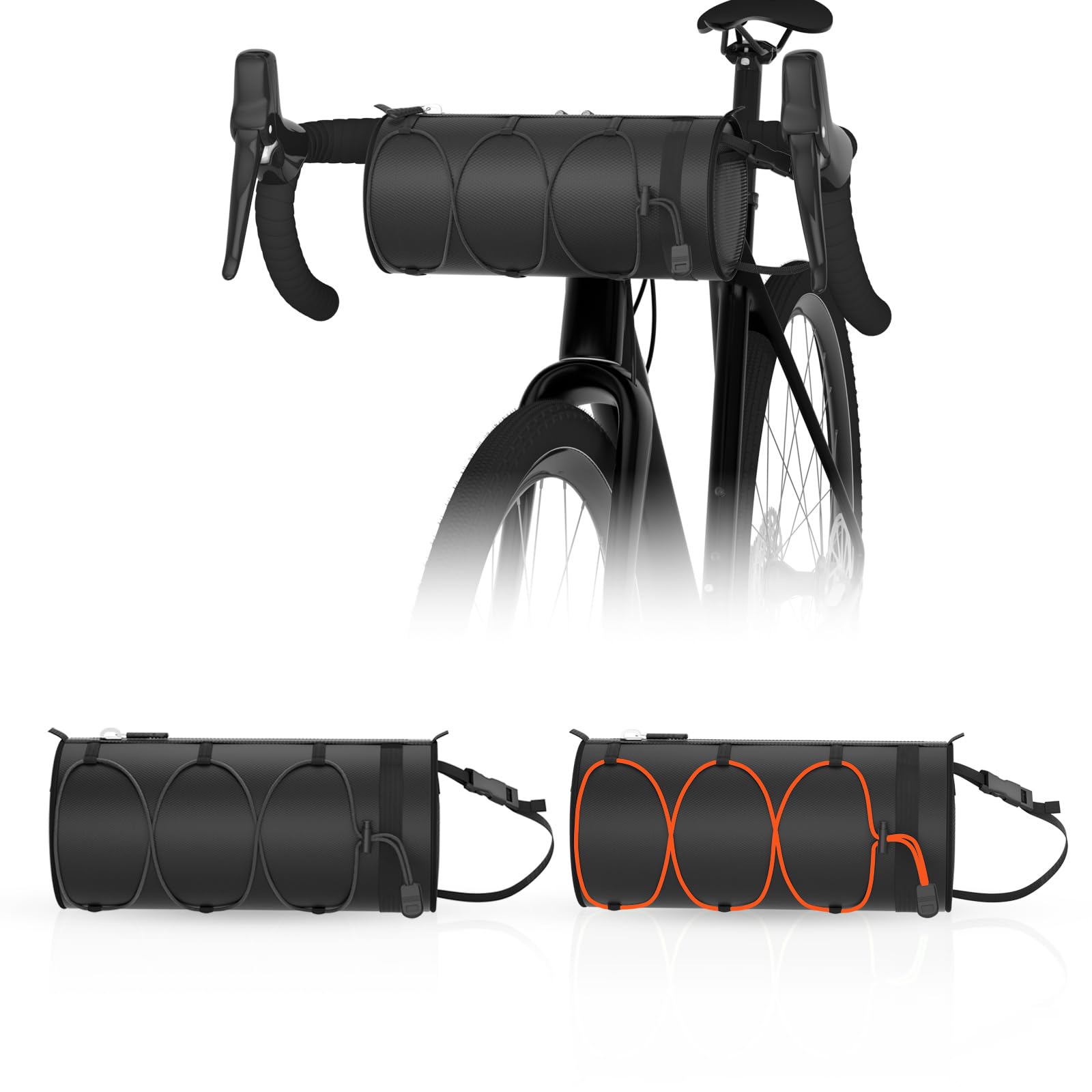 Handlebar Bag Bike Bags for Bicycles Bike Frame Bag Handlebar Bags for Bicycles Bike Storage Bag With Waterproof Zipper Shoulder Bag for Mountain Road Bike Accessories (Black+Orange)