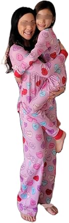 Seyurigaoka Mommy and Me Valentins Day Pajamas Set Sweet Heart Print Matching Valentin Pjs for Mother Daughter Jammies