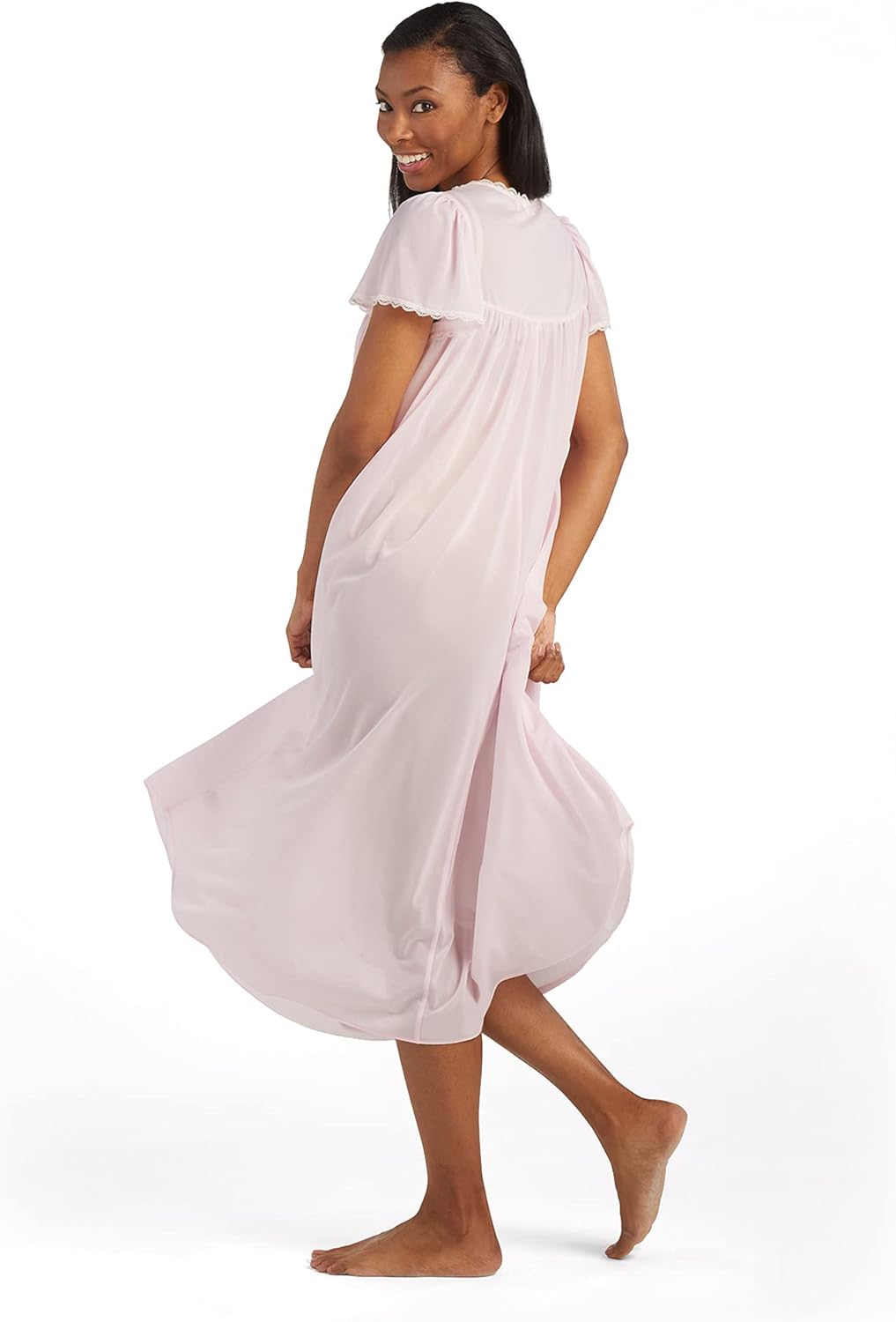 Miss Elaine Silk Essence Nightgown - Long Silky & Sheer Tricot Gown with Flutter Sleeves - Image 2