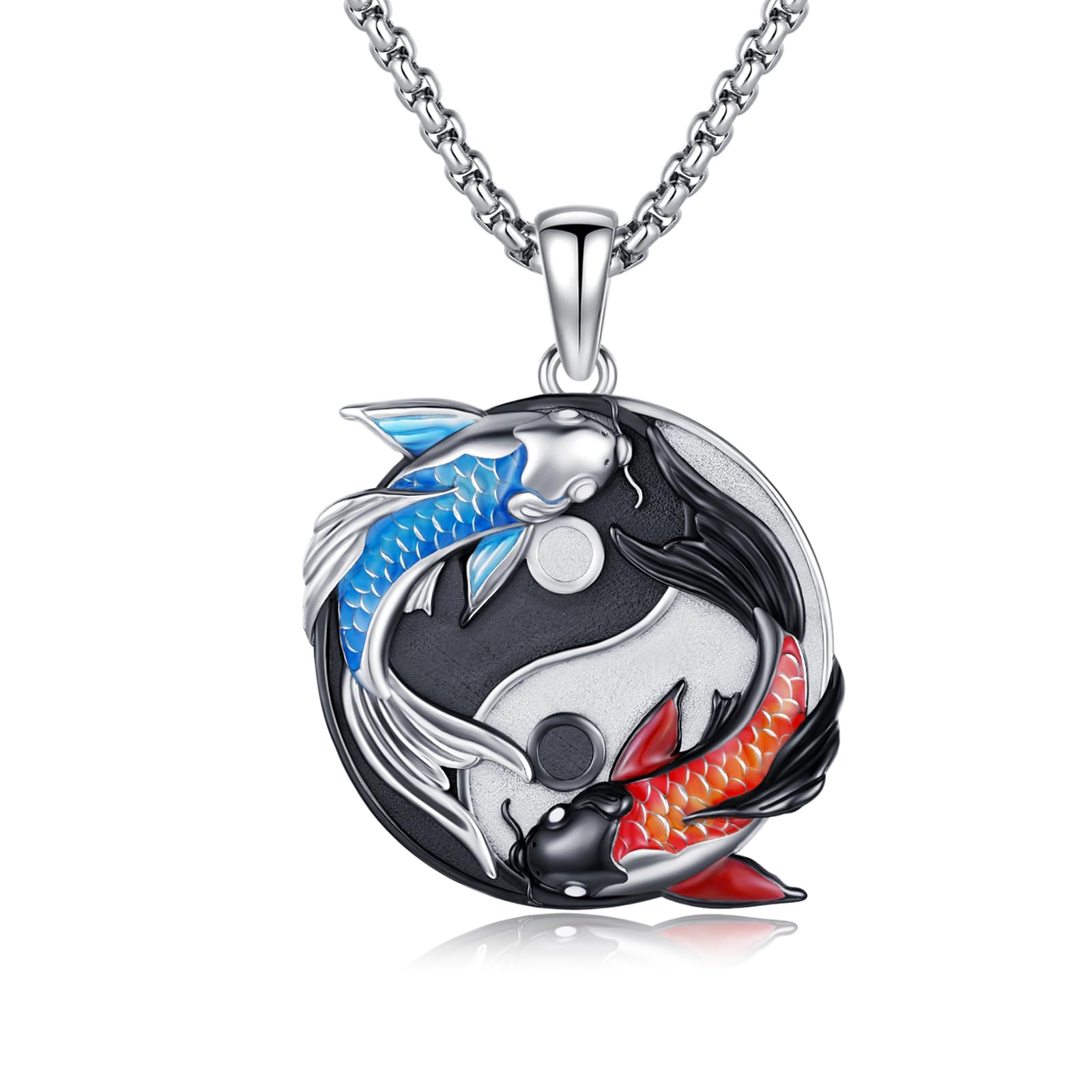 OHAYOO Yin Yang Halskette 925 Sterling Silber Anhänger Kette Partnerketten für Sie und Ihn Koi Fisch Schmuck Geschenke für Damen Herren Couple