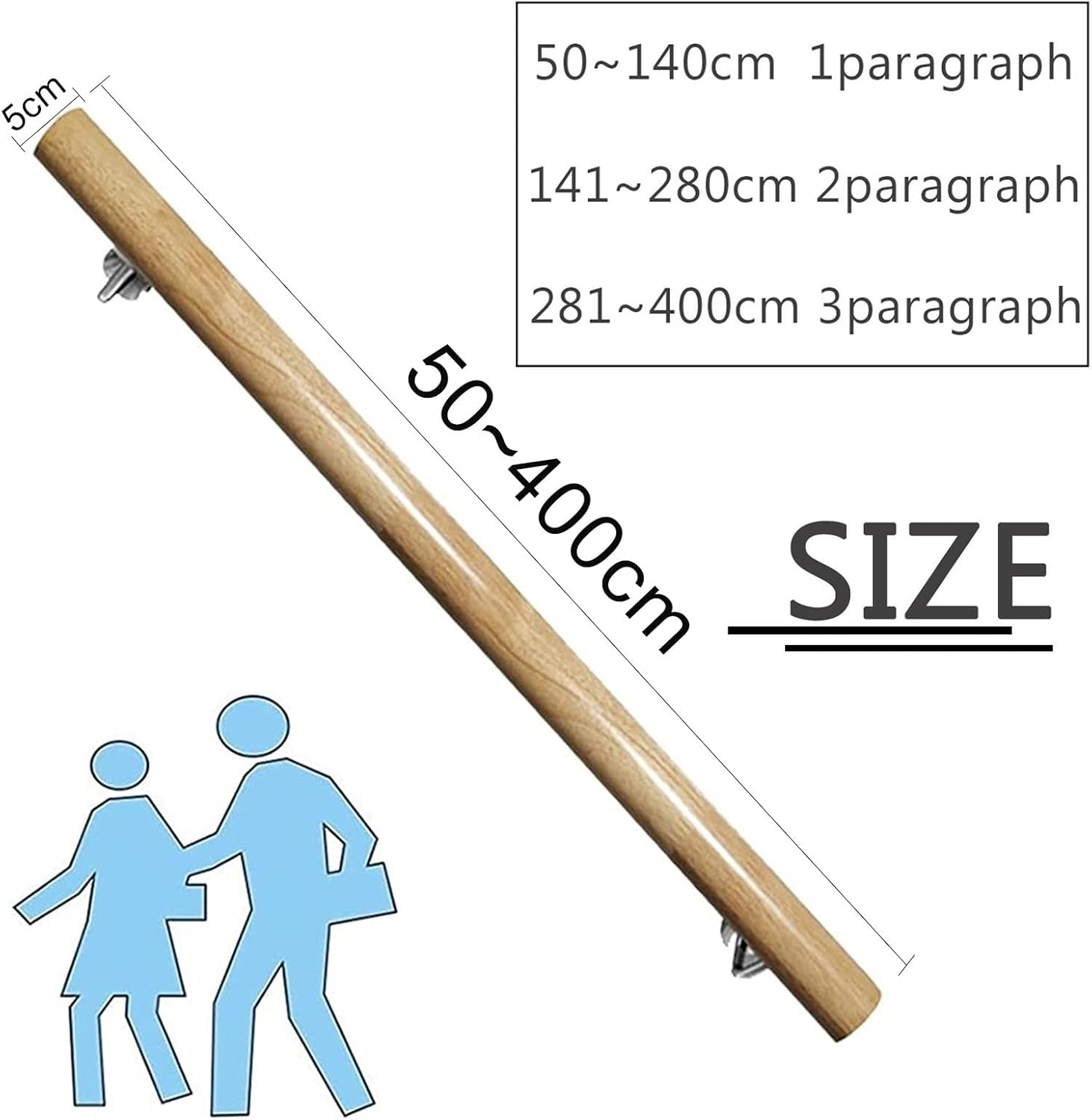 MObyat Wooden Handrails for Stairs, Round Wood Non-Slip Stair Handrail,Staircase Handrail with Stainless Steel Brackets, Elderly Children Villa Loft Safety Staircase Hand Rails/100Cm