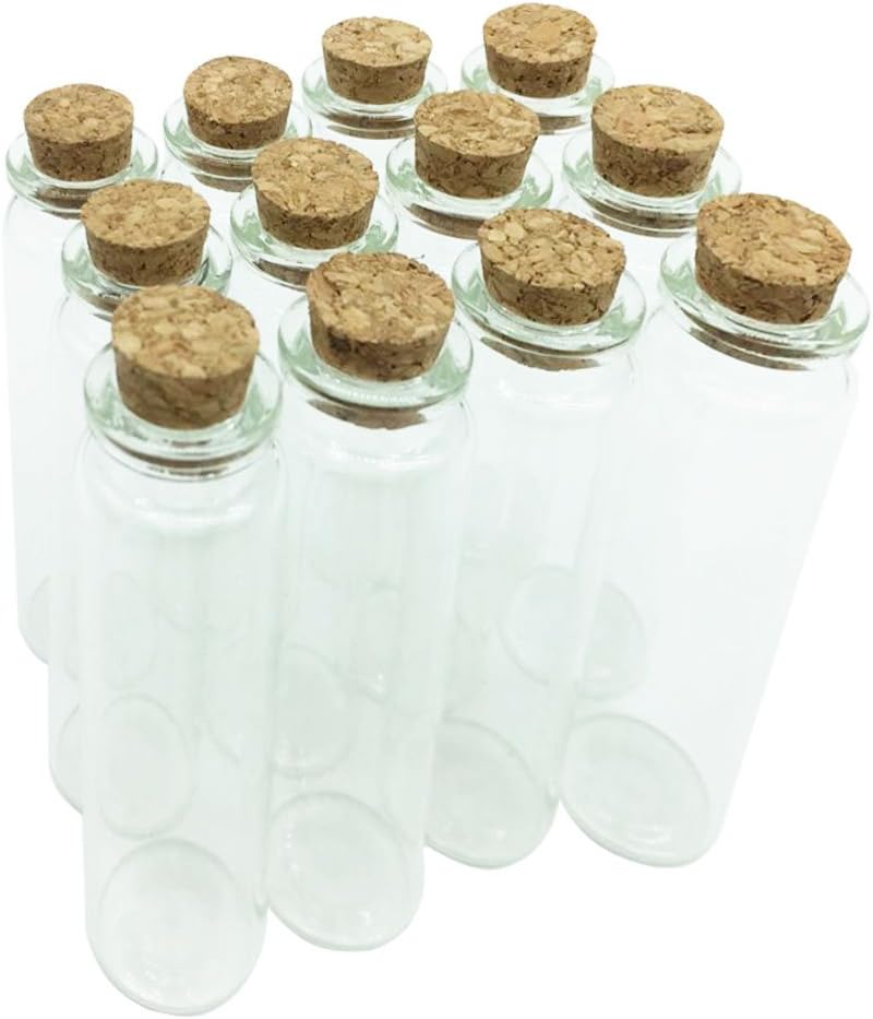 JASEASYZ Mini Glass Bottles with Cork Stoppers, Small Jars with Cork Lids, Tiny Glass Bottles, DIY Wedding Wishing Bottle Message Vial for Sand Art Crafts Home Party Decorations 20ML Pack of 12