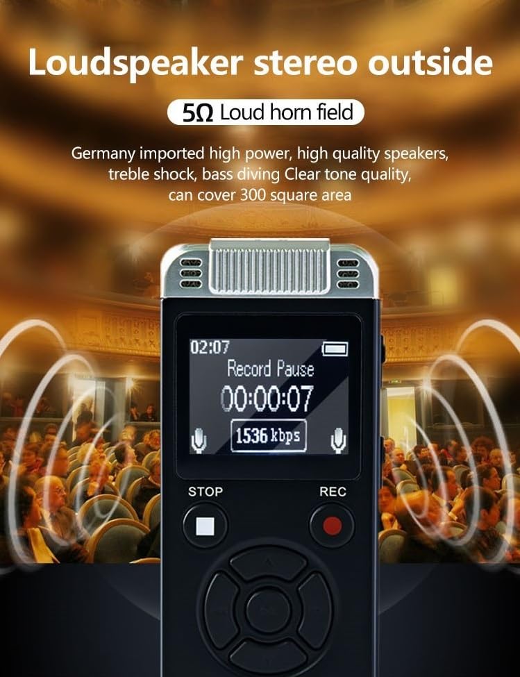 Image of Professional Noise Reduction Digital Voice Recorder, 32GB Storage, MP3 /WAV Recording, Voice Activation, 80 Hours Battery Life, LCD Screen, USB Flash Drive & Call Recording