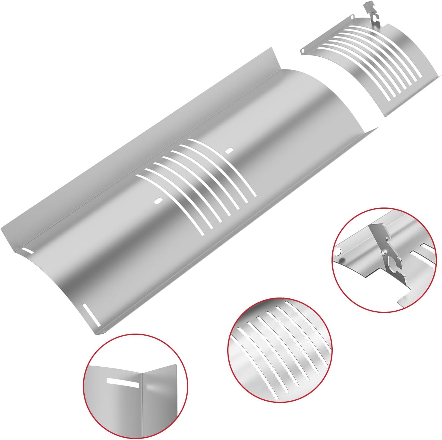 Close-up view of the flame broiler kit components, highlighting the slotted design and attachment points.
