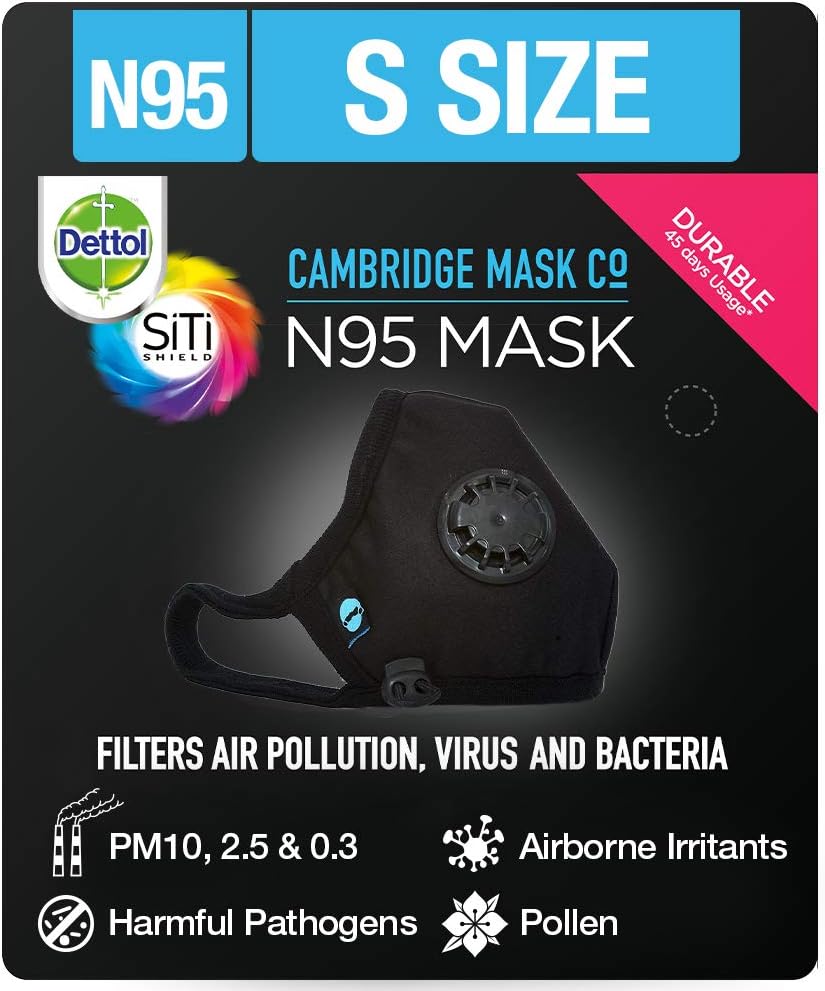 Dettol N95 Mask โ Anti Virus, Reusable & Washable (Black, Small)