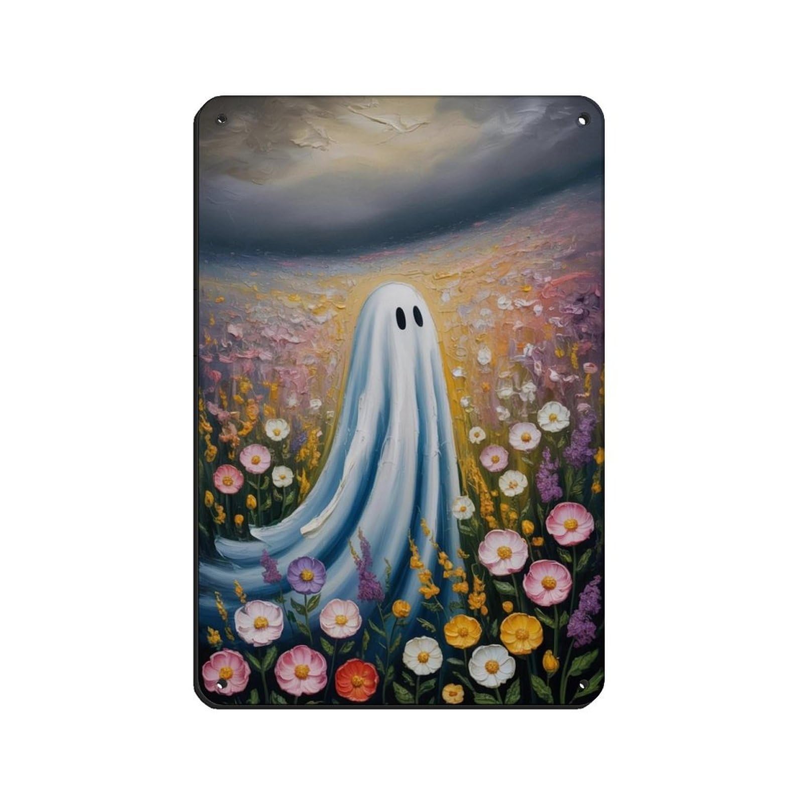 Ghost in The Wildflower Poster, Spooky Art (4) Retro Poster Metal Tin Sign Chic Art Retro Iron Painting Bar People Cave Cafe Family Garage Poster Wall Decoration 8x12inch(20x30cm)
