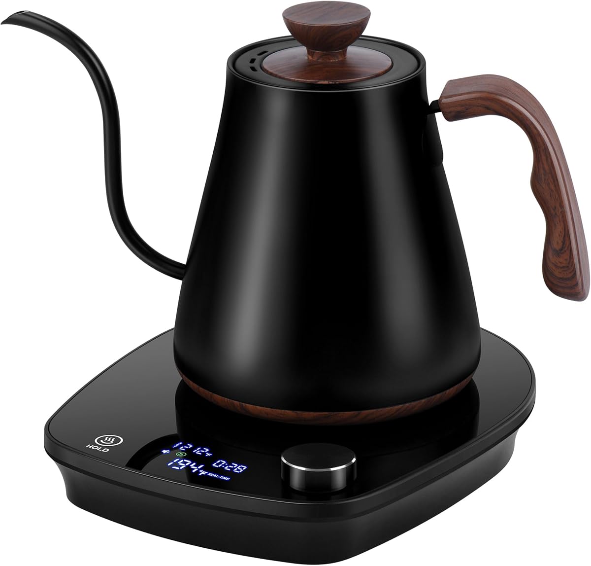 Gooseneck Electric Kettle, Intelligent Temperature Control, Stainless Steel Inner, Quick Heating, for Pour Over Coffee, Brew Tea, Boil Hot Water, 1000W 0.9L Black