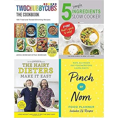 Twochubbycubs The Cookbook [Hardcover], 5 Simple Ingredients Slow Cooker, The Hairy Dieters Make It Easy, Pinch of Nom Food Planner 4 Books Collection Set