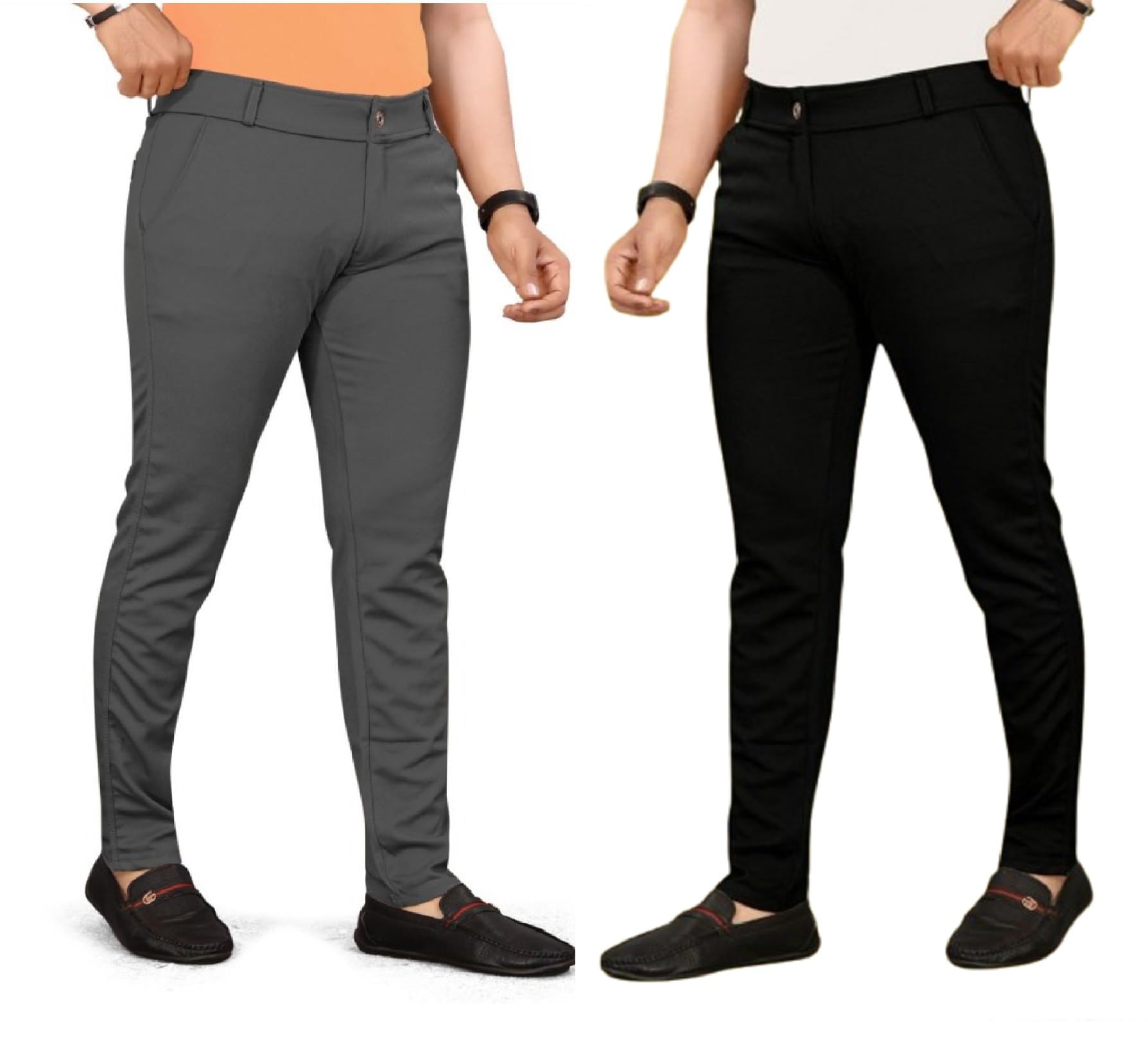 Men Track Pants Combo Pack of 2 Regular Fit Casual Chino Trouser Style Everyday Wear Stretchable Lycra Blend Lower Pants-image-20