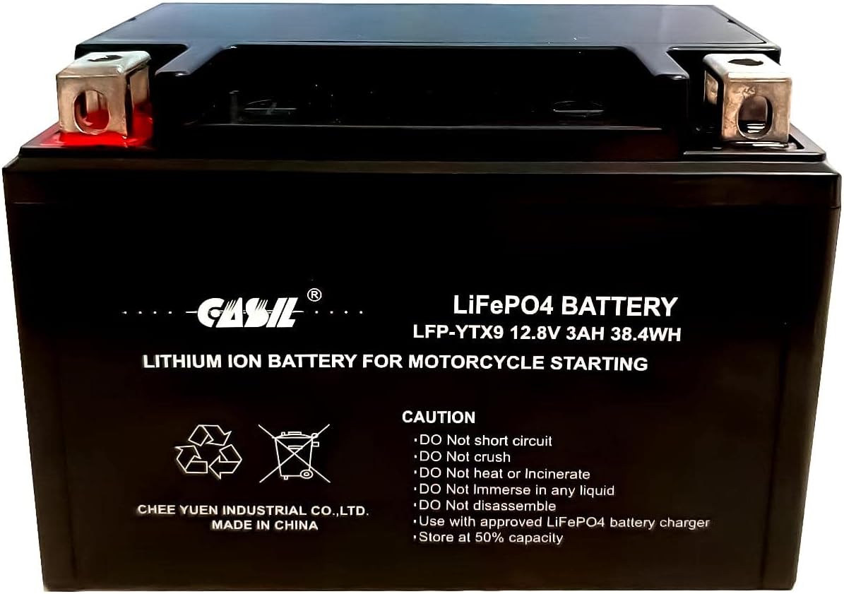 Casil Motorcycle Battery YTX9, YTX9-BS Battery, YTX9-BS Lithium Battery Replacement for Honda 650 XR650L 2018, 2000 Cycles, 4pcs 32700 Cells, Integrated BMS