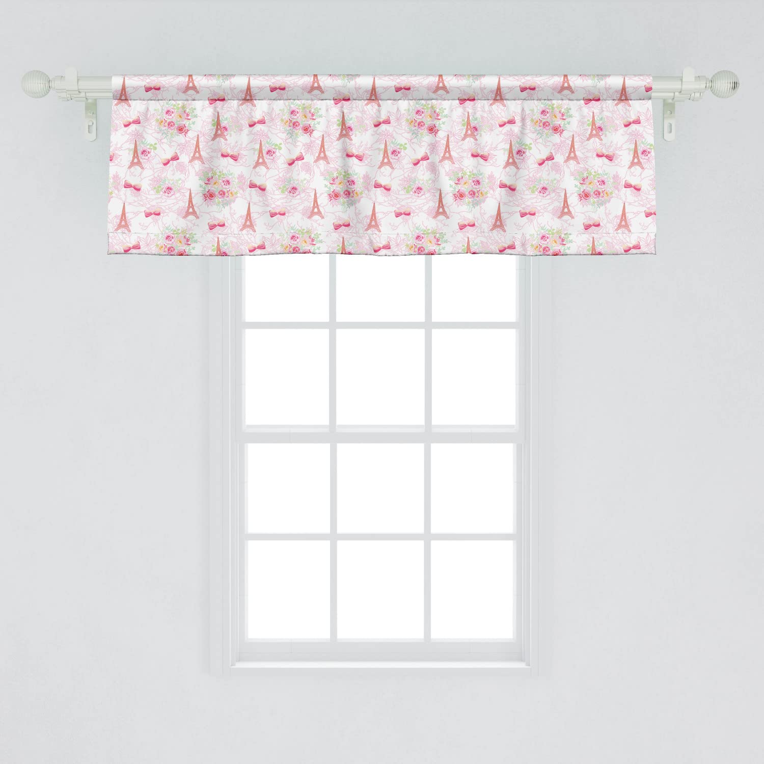 AmbesonneTropical Window Valance Pack of 2, Exotic Butterflies Flourishes on a Dark Taupe Background, Rod Pocket Curtain Valances for Kitchen Bedroom, 54" X 18", Pale Orange Coral