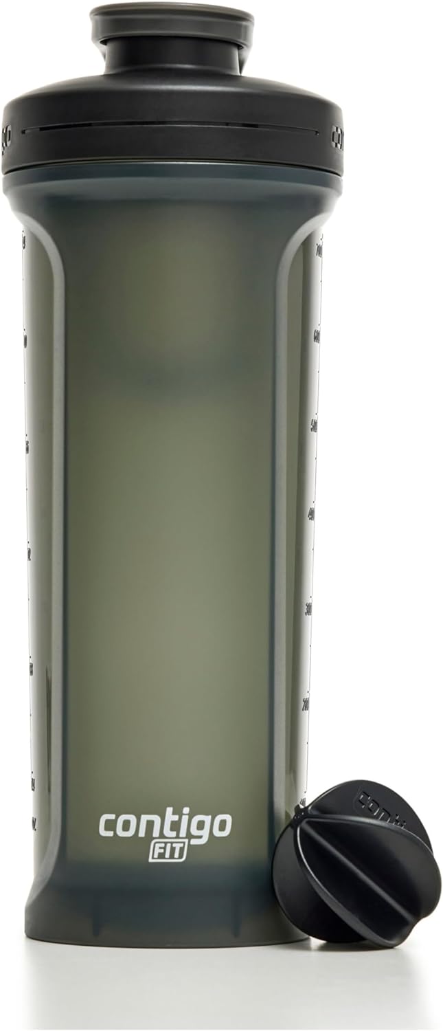 Contigo Fit Shake & Go 2.0 Protein Shaker Bottle with Leak-Proof Lid, Gym Water Bottle with Whisk and Carry Handle, Dishwasher Safe Mixer Bottle, Sake/Salt, 28 oz (828 mL)