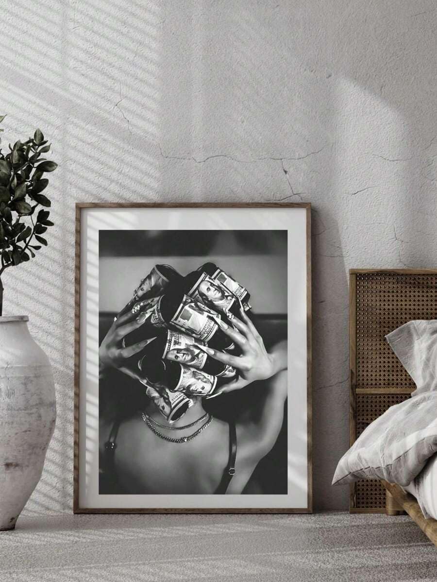 CHAOJIART Moda czarne kobiety sztuka, pieniądze na głowie obraz na płótnie druk artystyczny obraz ścienny do salonu sypialni łazienki wystrój (70 x 100/bezramowy)