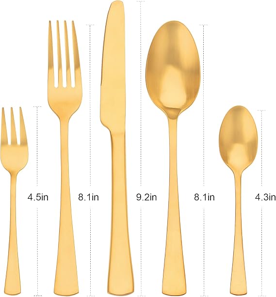 Gold Cutlery Set for 6 People 30-Piece Cutlery Set Monobloc Knife Polished Stainless Steel Dishwasher Safe
