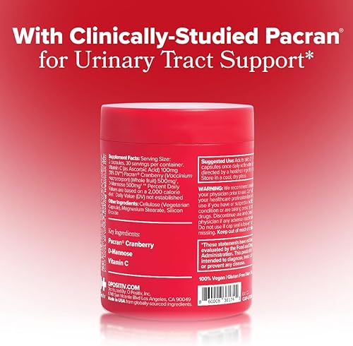 Miniatura 6 de O Positiv URO Suplemento de salud del tracto urinario para mujeres, 60 unidades (paquete de 1), vitaminas de apoyo urinario con extracto de arándano