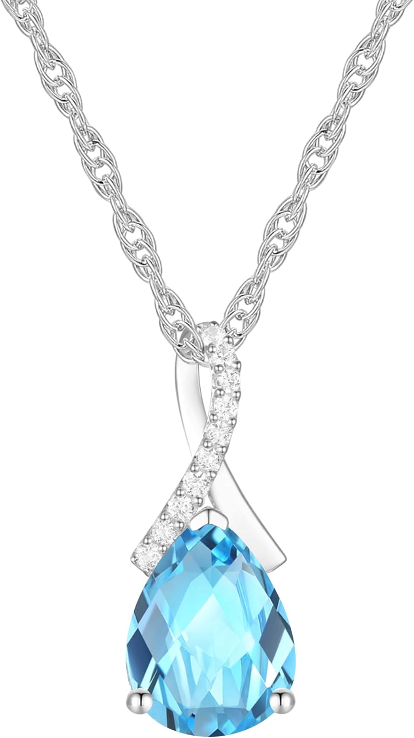 Sterling Silver Gemstone and Created White Sapphire Pendant w/ 18" Chain 9x7 Stone