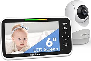 HelloBaby 6”IPS Large Screen, Video Baby Monitor with Upgraded 4000mAh Battery, 2-Way Talk, Night Vision, Pan-Tilt-Zoom, No WiFi, ECO Mode asin的图片