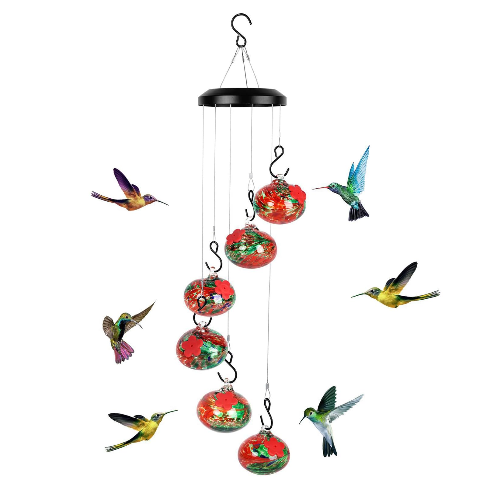 LHDQCharming Wind Chimes Hummingbird Feeders - 2024 Upgrade Outdoor Hanging Ants and Bees New Wind Chime Hummingbird Feeder - Hummingbird Feeders for Outdoors Garden Decoration, Red