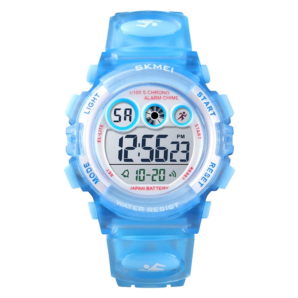 SKMEI Kids Sports Multi Function Digital Watch, White Dial Blue ABS Case Kid's Watch, Transparent Powder Blue Color PU Rubber Band, LED Light Children Wristwatches for Boys Girls-1451 (PowderBlue) 2