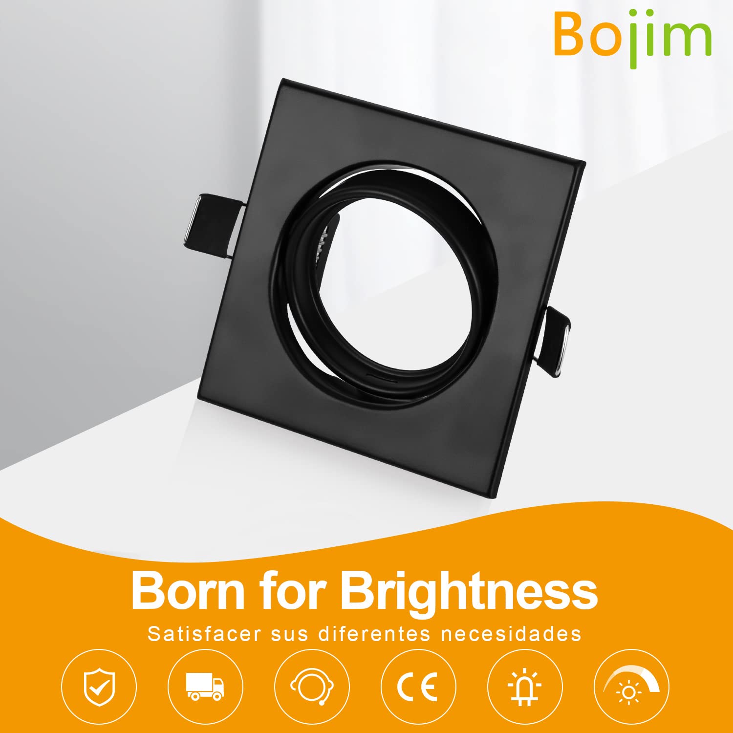 Bojim Ojos de Buey Marco Alogenos LED Foco Empotrable Techo GU10, Aros Focos Halogenos Empotrado Orientable Negro Cuadrados Empotrar GU 10 Agujero 68mm - 85mm 10 Pack, Sin Bombilla