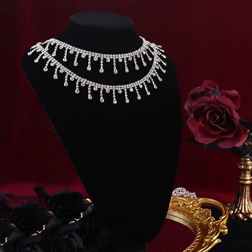 Miniatura 4 de 1 yarda de diamantes de imitación con flecos de diamantes de imitación brillantes cadena de flecos de lentejuelas plateadas cinturón con borlas para