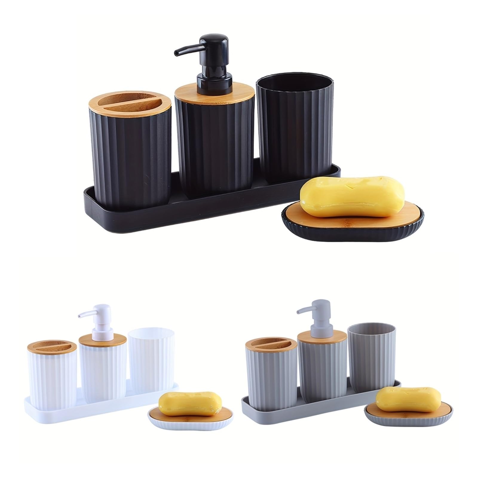 Set Dispensador Jabon Baño Juego de accesorios de baño, dispensador de jabón, botella, plato, soporte for cepillo de dientes, taza, estante for loción, soporte for cepillo de dientes, 1 juego(White)