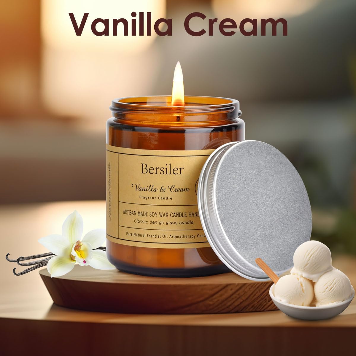 Vanilla Cream Scented Candles, Candles for Home Scented Aromatherapy Candles, Stress Relief and Relax Candle Gift for Women Birthday Christmas, 7oz Soy Wax Candle - Image 2