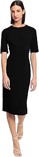 Womens Curved Waist Seam Crepe Workwear Dress Career Office Desk to Dinner Event Occasion Guest of