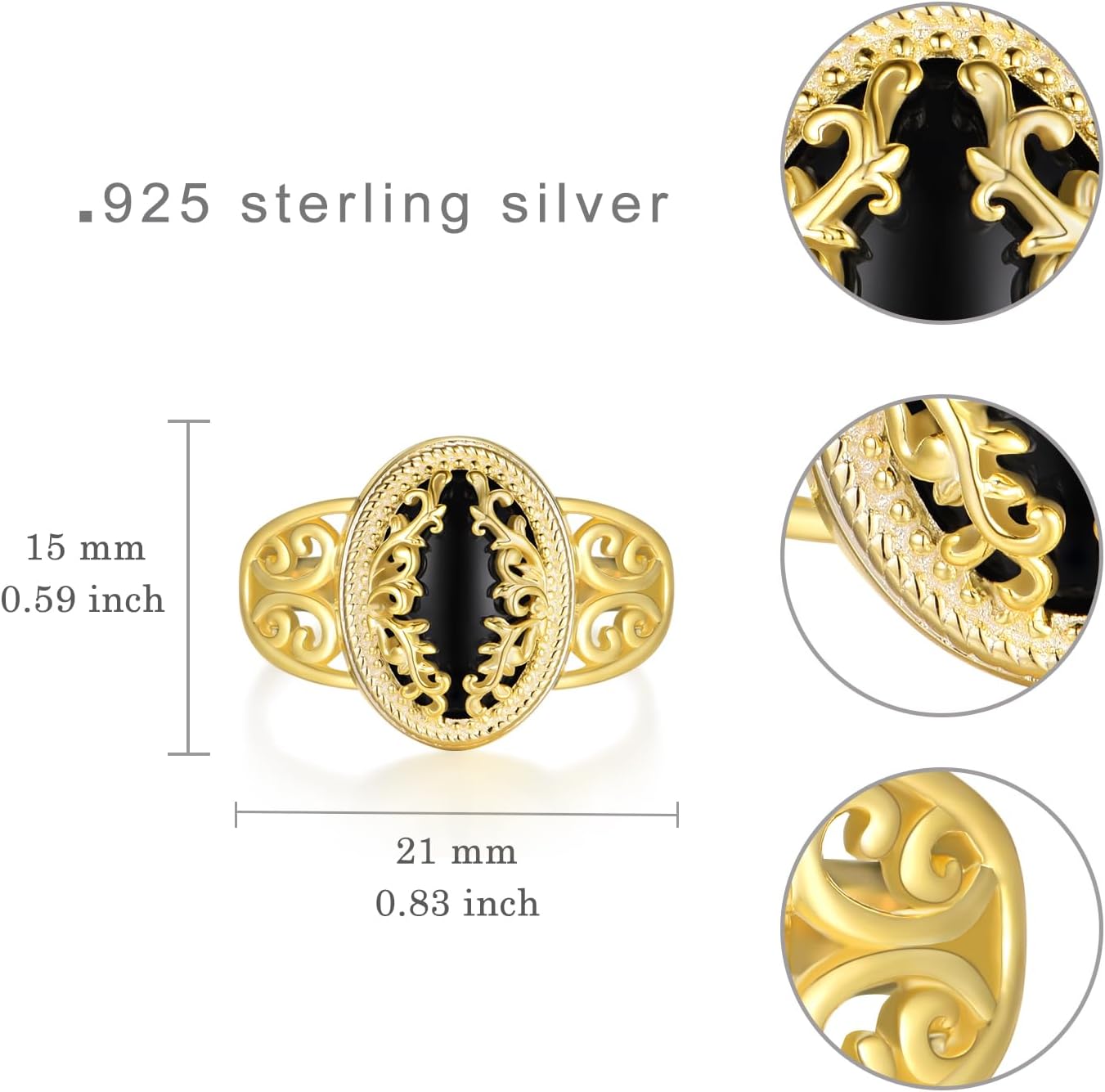 Black Onyx Stone Ring 925 Sterling Silver Filigree Ring Black Onxy Jewelry Gifts for Women Men - Image 4