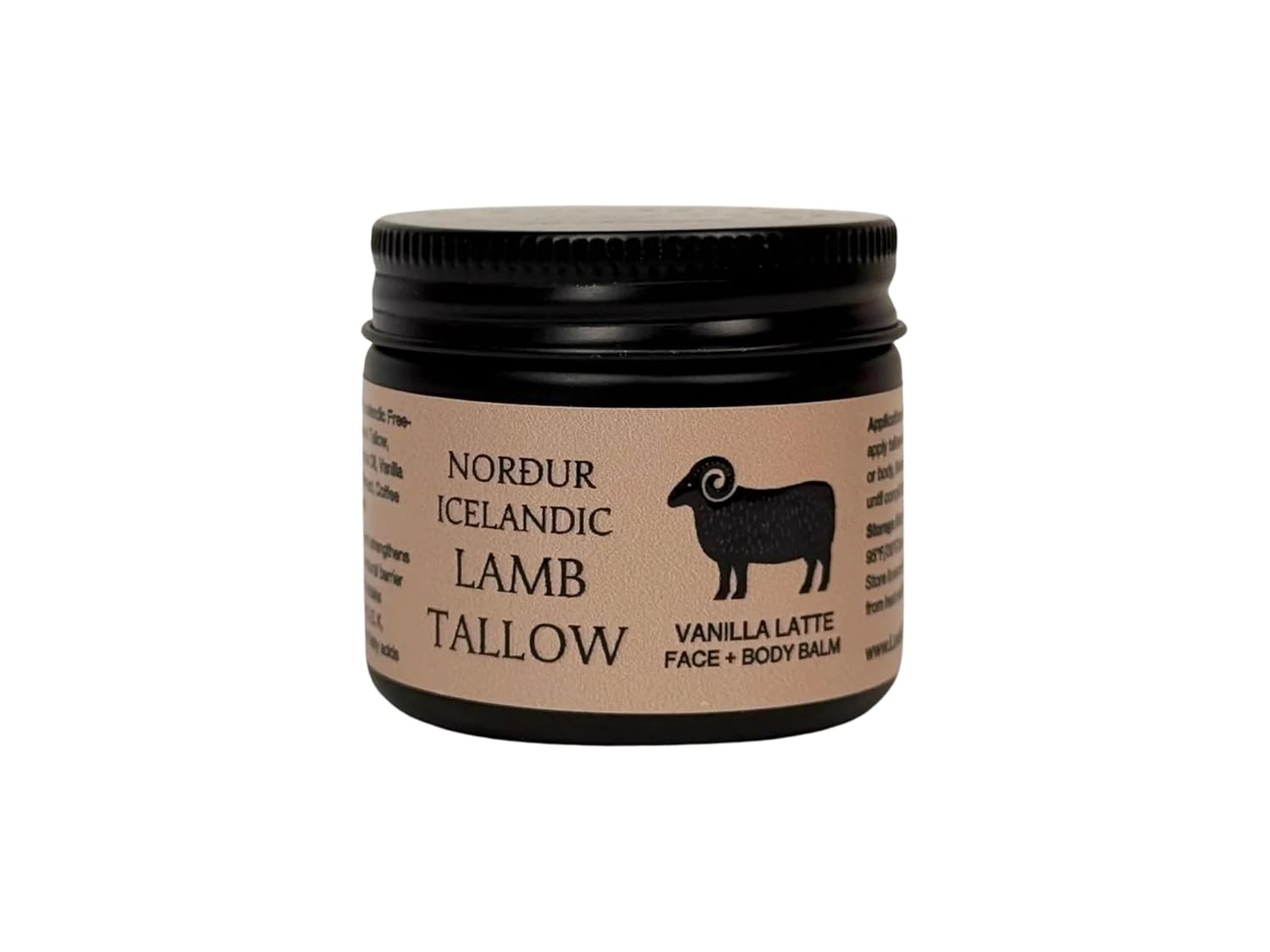 NORDUR 100% Icelandic Lamb Tallow for Skin Care - Face + Body - Whipped Moisturizer from Free Roaming Icelandic Lambs - Ultra Nourishing, 2 FL. oz. (Vanilla Latte)
