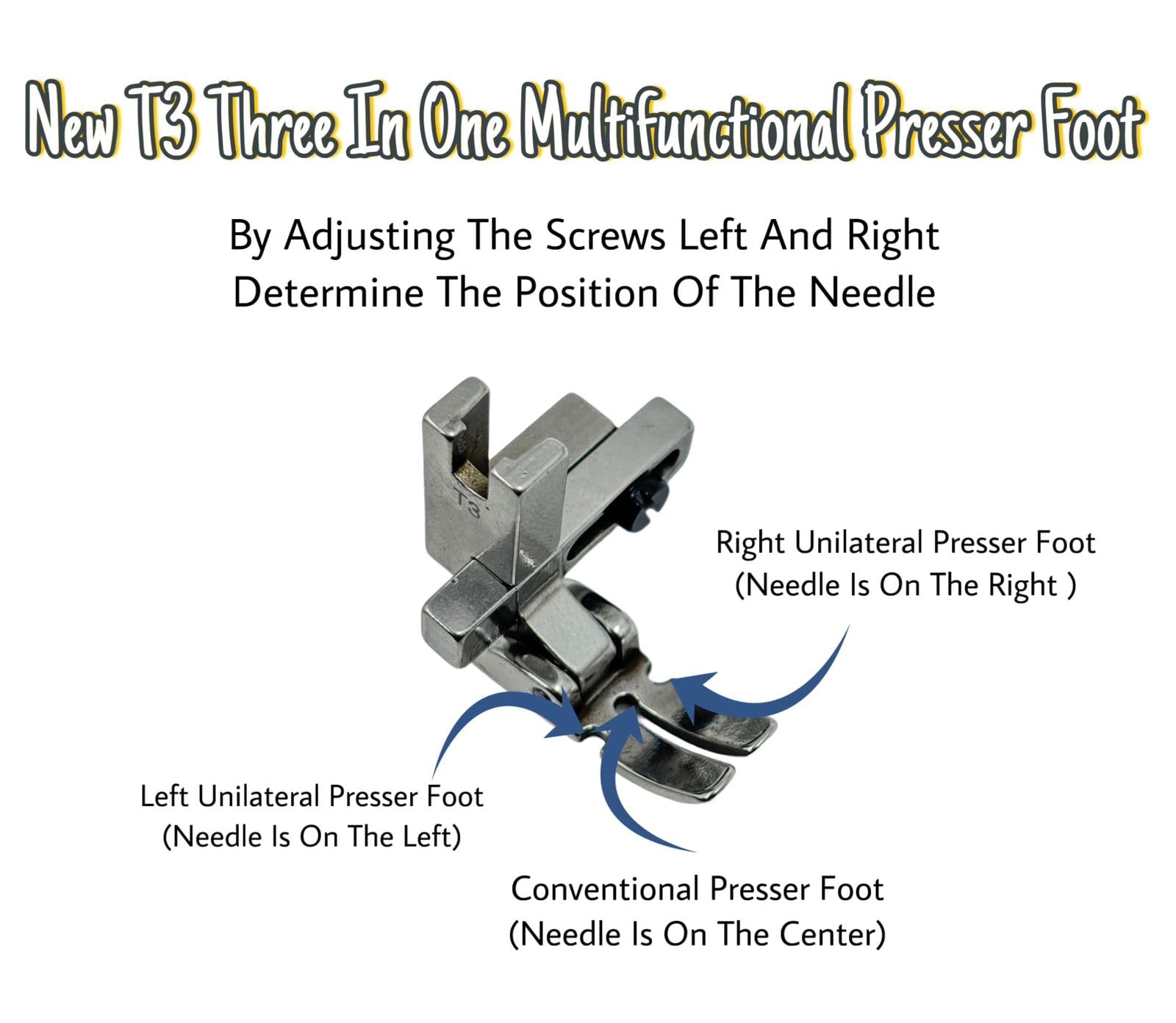 Zenith T3 Universal 3-in-1 Presser Foot - Adjustable Left, Center & Right | for Single-Needle Industrial Lockstitch Machines | Fits Jack, Juki, Gemsy & More | Durable Metal for Precision Stitching. 1