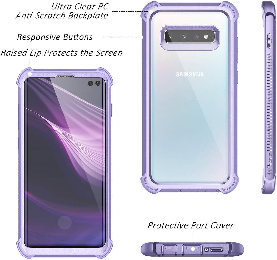 Dexnor Galaxy S10+ Plus Case with Built-in Screen Protector Clear Rugged Full Body Protective Shockproof Hard Defender Dual Layer Heavy Duty Bumper Cover Case for Samsung Galaxy S10 Plus - Purple - Image 3