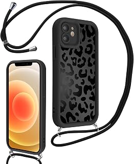 Xylota Handyband für iPhone 12 Hülle mit Band, Silikon Aesthetic Muster Design Handyhülle mit Kette Kordel Schlüsselband, Stoßfeste Mädchen Schutzhülle für iPhone 12 zum Umhängen,Leopard