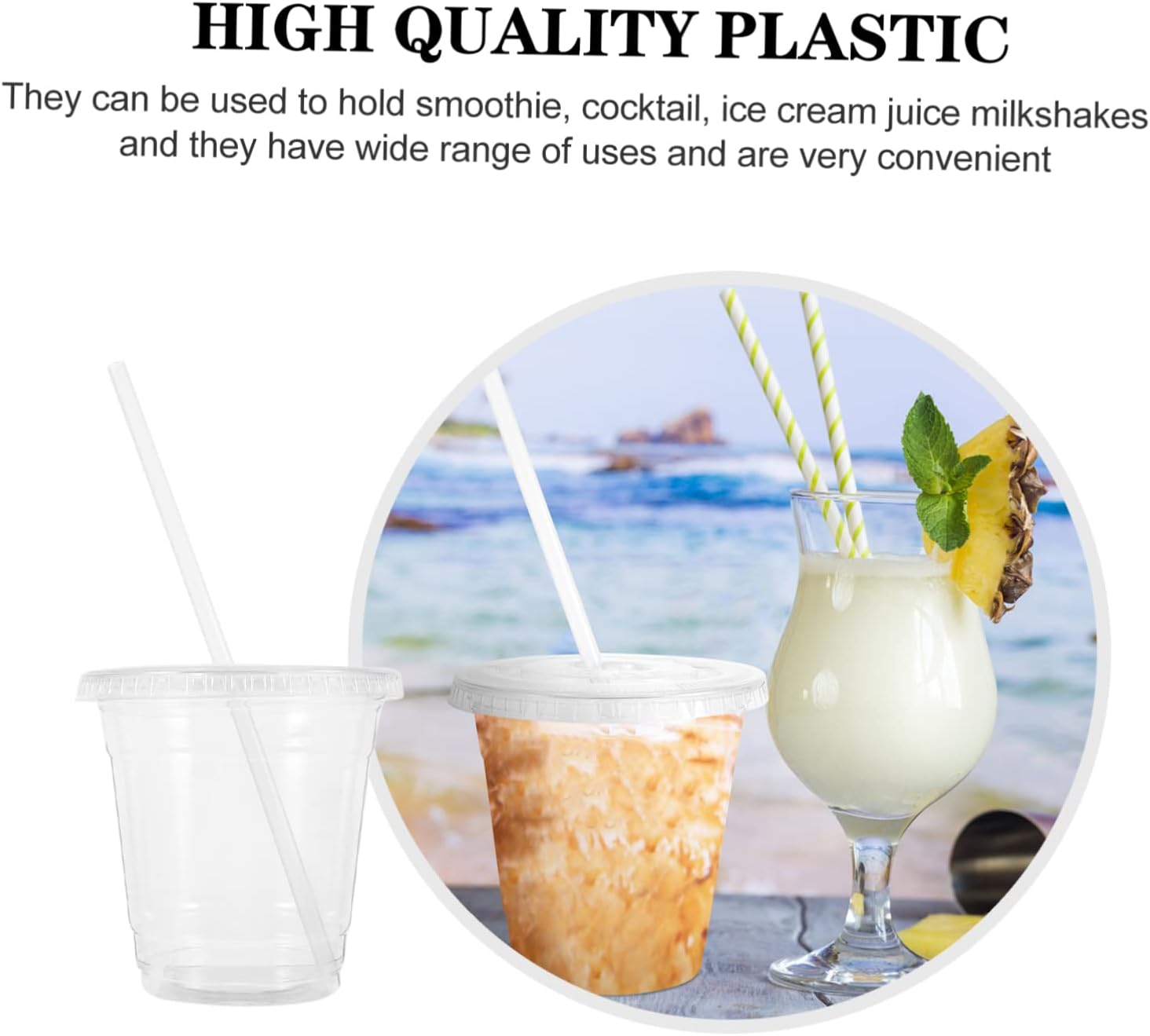 1set Disposable Cups Lids and Straws Iced Coffee and Tea Drink Cups for Parties Events and Daily Use Pet Leak-resistant Design