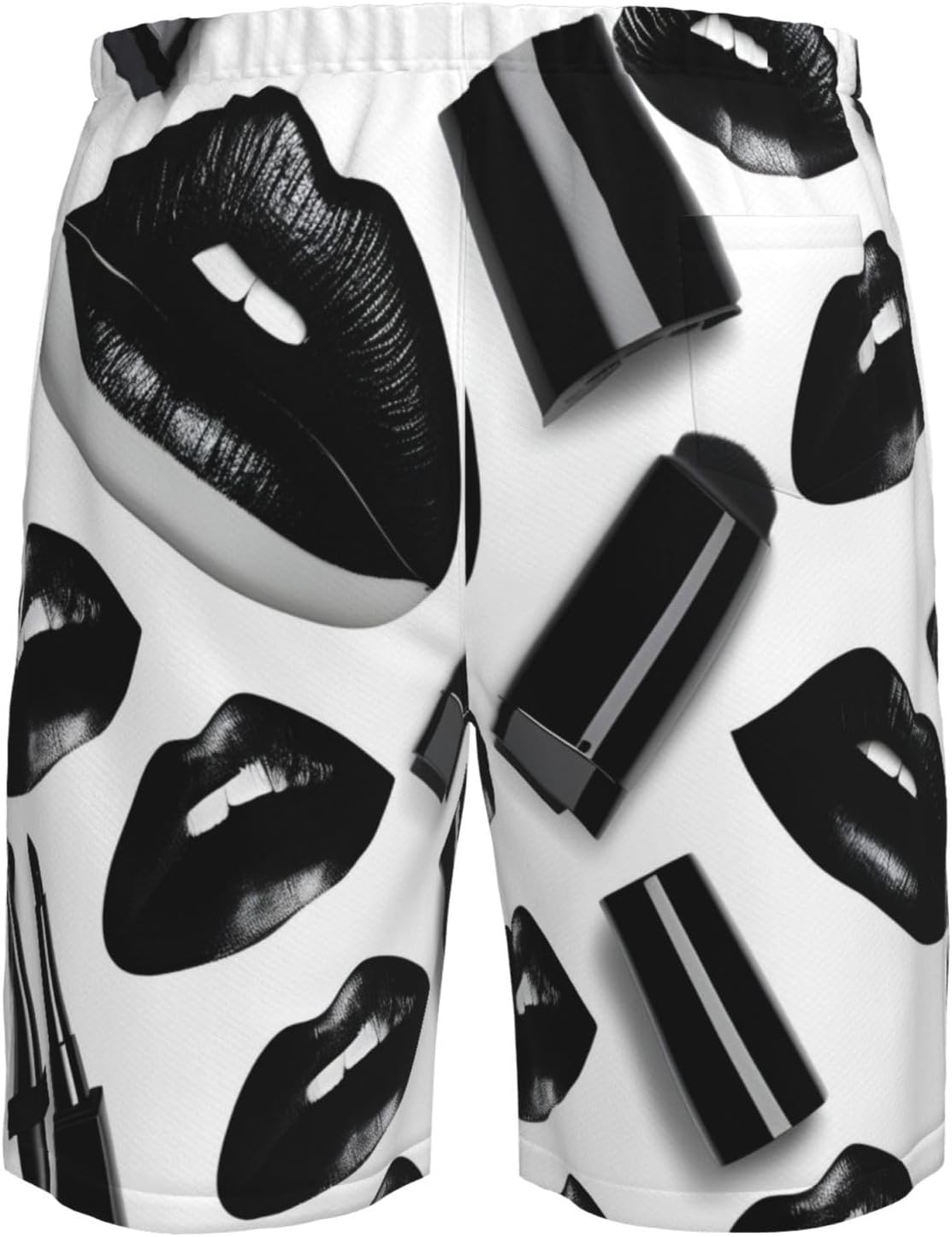 Cool Black Lipstick Lips Print Men's Quick-Drying Shorts Casual Beach Pants Stretch Waist Shorts and Pockets