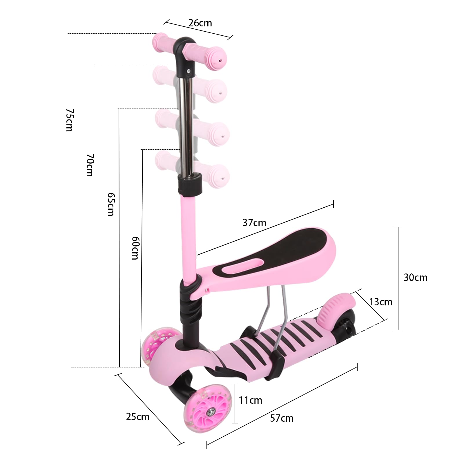 Patinete de 3 ruedas para scooter plegable | regulable en altura con rueda luminosa LED, actividades al aire libre para niños y niñas para niños de 18 meses a 8 años