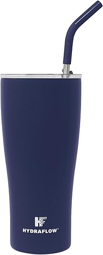 HYDRAFLOW Capri - Vaso de 30 onzas con pajita - Vaso aislado al vacío de triple pared - Taza aislada para batidos - Vaso de acero inoxidable - Vaso