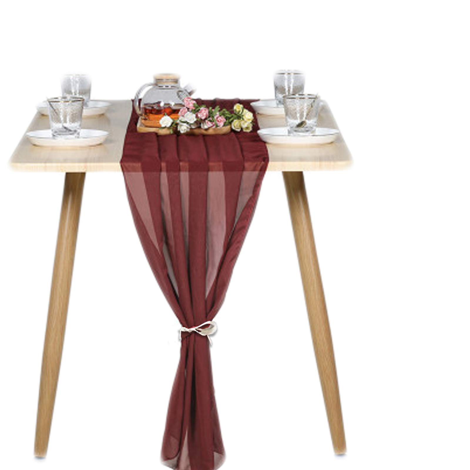 B-HOT Chiffon Table Runner Sheer Weddings Bridal Baby Shower Outdoor Party Decor Table Cloth Burgundy, 70 X 300 cm