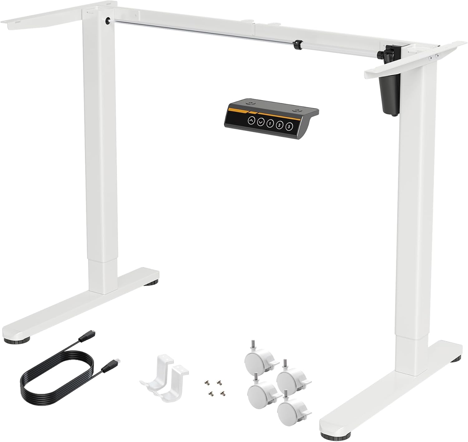 Claiks Standing Desk Frame, Electric Stand Up Desk Legs Frame Workstation Up to 63",C-Shaped Adjustable Standing Computer Desk for Home and Office, (White Frame only) White C-shaped