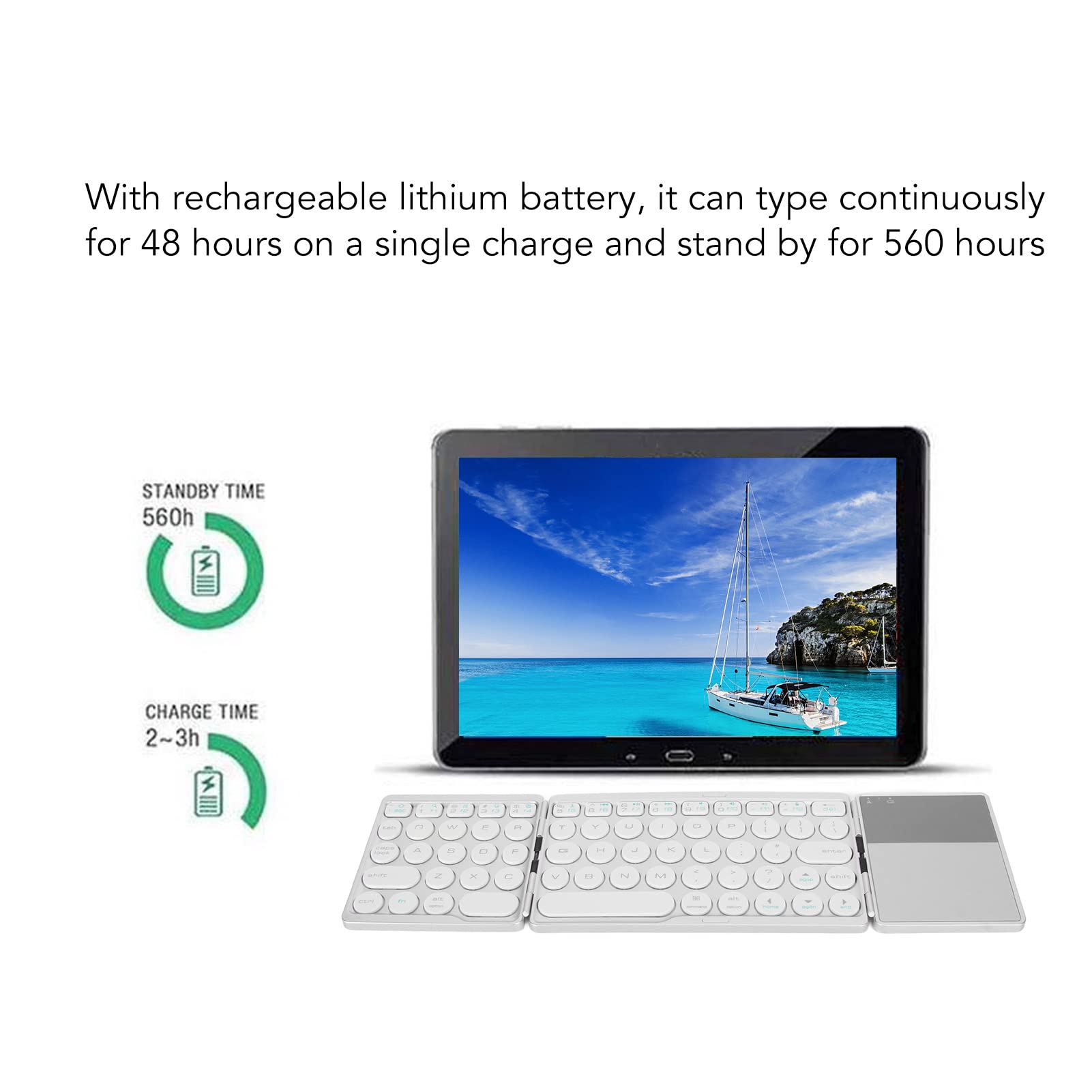 ASHATA Tastiera Bluetooth Pieghevole con Touchpad, Tastiera Bluetooth Pieghevole Portatile Mini Tastiera Wireless Ultrasottile per iOS Android Windows PC Tablet Smartphone (Silver)
