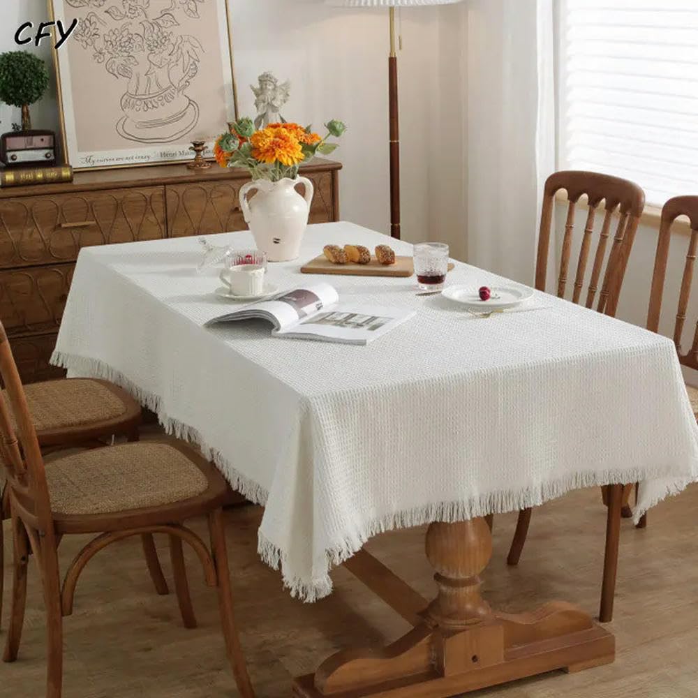 Mantel Rectangular de Lino y algodón de 90~260 cm Mantel con Volantes Cubierta para Mesa de Comedor decoración del hogar para Restaurante y Fiesta