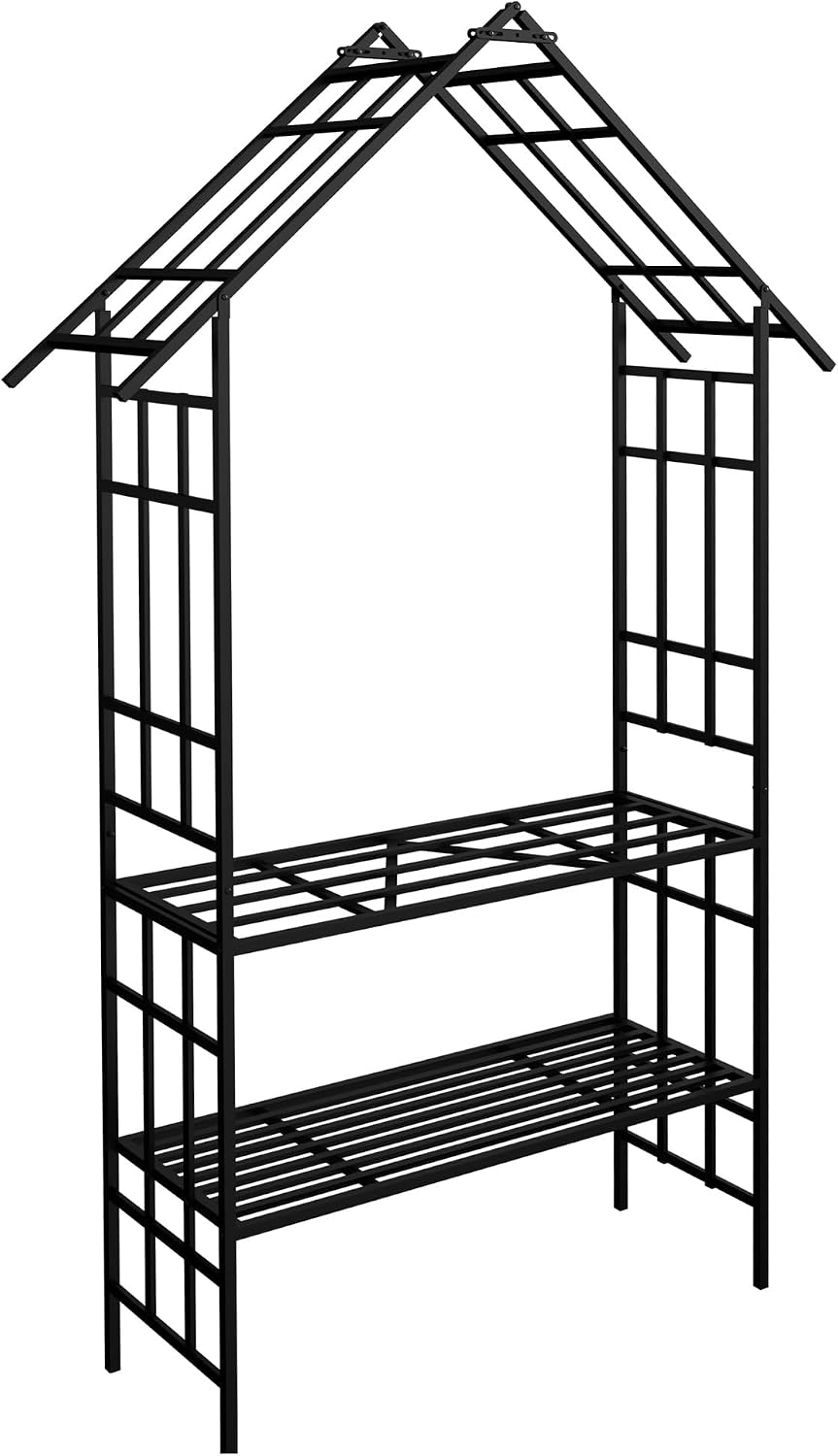 Garden Arch Arbor Trellis, Outdoor Steel Arbor with Bench 97.24''H, Metal Archway for Climbing Plants, Wide Sturdy Garden Arch for Lawn, Party, Ceremony Wedding Decoration