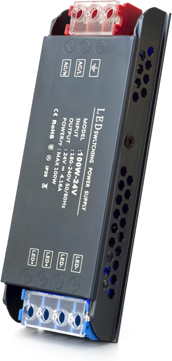 24V LED Driver 100W LED Transformer AC 240V to DC 24 Volt 4.16A Ultra Slim Power Supply Constant Low Voltage Switching, Adapter for Strip Light Cabinet Lights