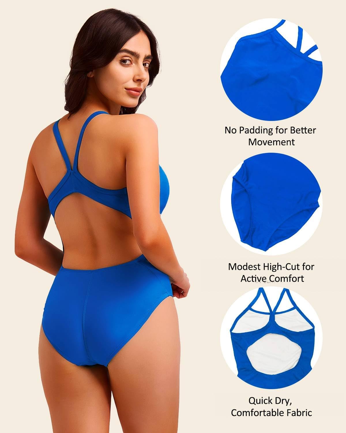 Women's Athletic One Piece Swimsuit Modest Tummy Control Bathing Suit High Waist High Cut Training Sport Swimwear - Image 5