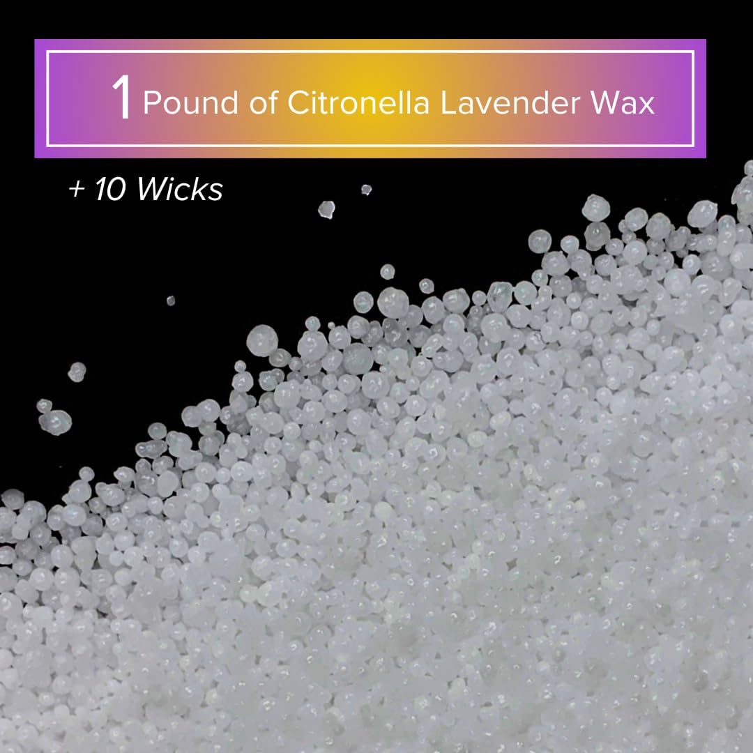 Simply Soson 1 lb White Citronella Lavender Scented Pearled Sand Candle, Long Lasting Powder Candle, Refillable Pearl Sand with 10 Wicks