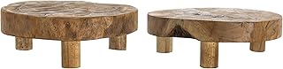 A&B Home Teak Wood Pedestal Stand Set - Set of 2 Circular Wooden Pedestal Stand, Garden Plant Stand, Living Room Console Table Garden Plant Stand, 12" x 12" x 4"