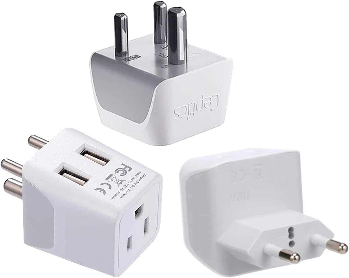 Indian Travel Adapter Bundle by Ceptics - Charge Multiple Devices at Once - USA to India, Maldives, Pakistan, Nepal - Multipack (Type C, D) - for Your Cell Phones, Tablets, iPhone, Camera