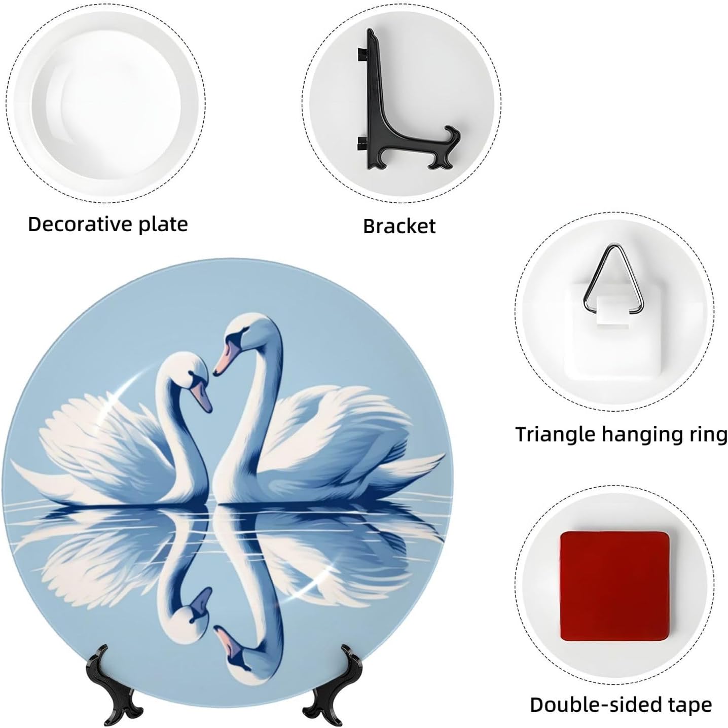 Romantic-Swans-Love-Valentine 10 Inch Decorative Plate With Stand, Elegant Display Wall Plate For Home Decor